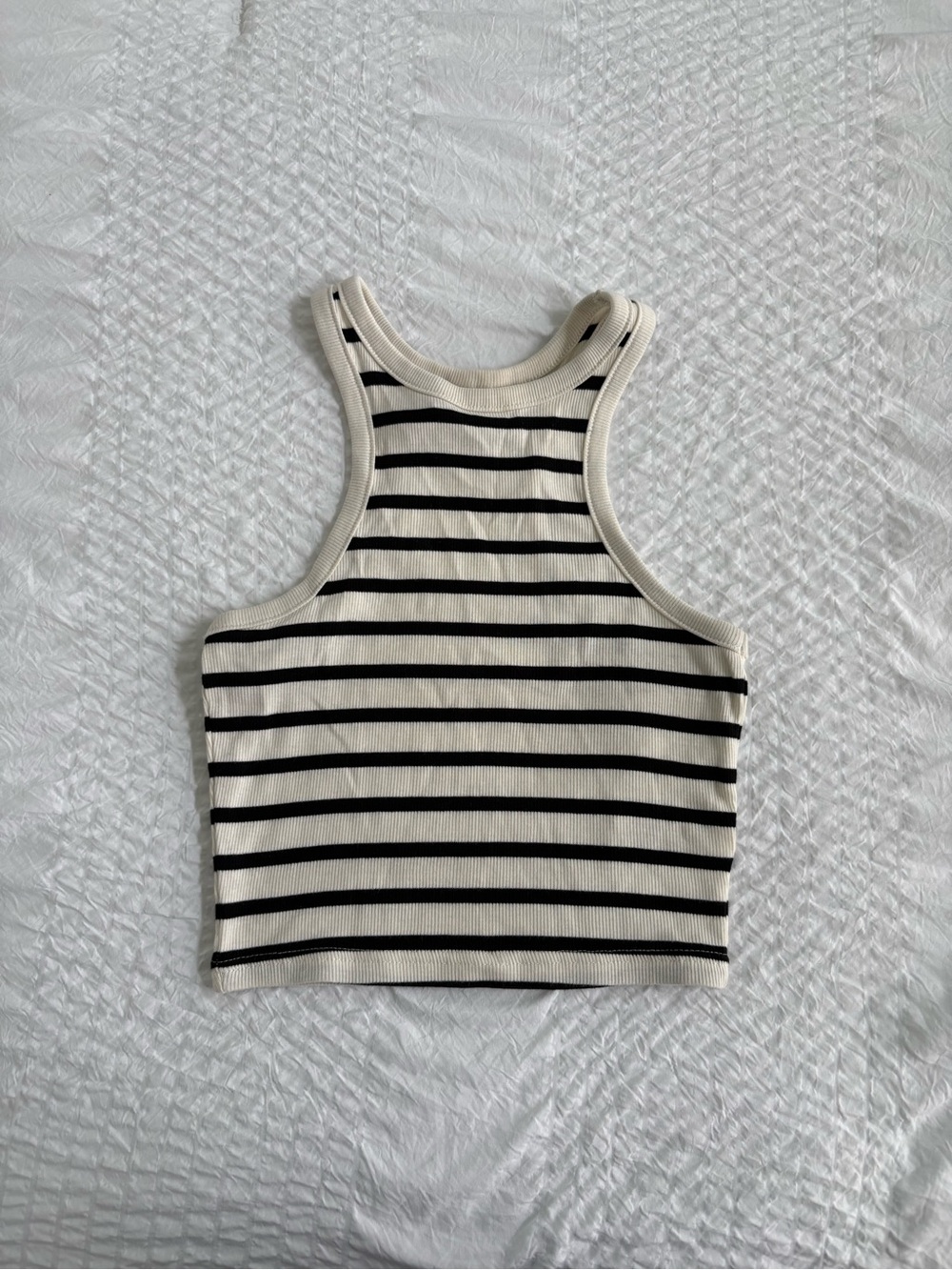 HM Striped Racerback Crop Tank Top - Black & Cream